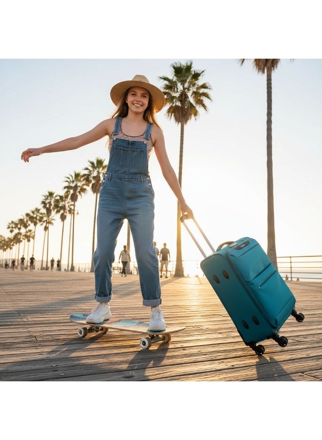 خفيفة الذهاب الأمتعة حقيبة سفر  6947 متوسطة الحجم، حقيبة للتحميل من النوع المرنة مع عجلات دوارة، بحجم 24 بوصة، مع مفتاح TSA ومغلق زippers مقاوم للماء، باللون الأزرق الفيروزي، وهي حقيبة ألترا خفيفة وقابلة للتوسع جزئيًّا. - Image 4