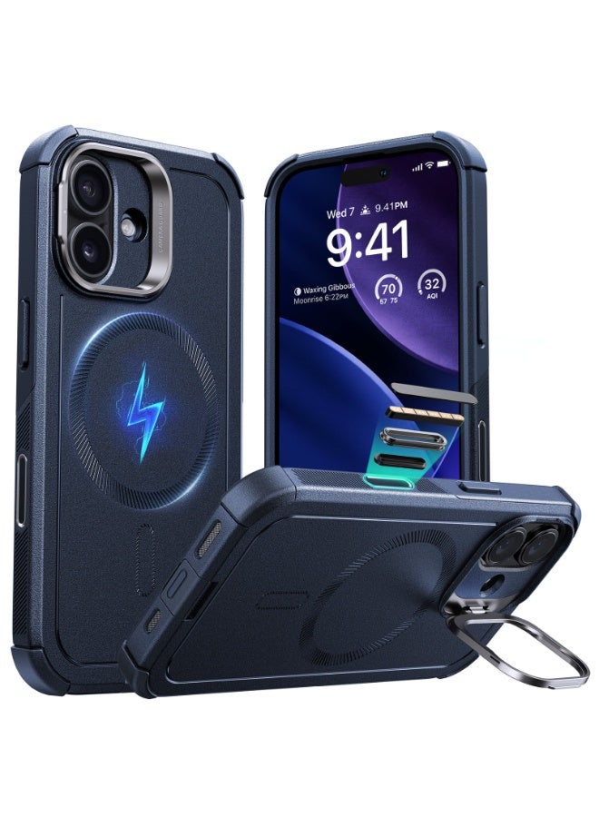 اي اس ار ESR for iPhone 17 Case with Stash Stand, 7X Military-Grade Drop Protection with Camera Control, Shock-Absorbing Phone Rugged Cover, Compatible with MagSafe Accessories, Cyber Series blue - Image 1