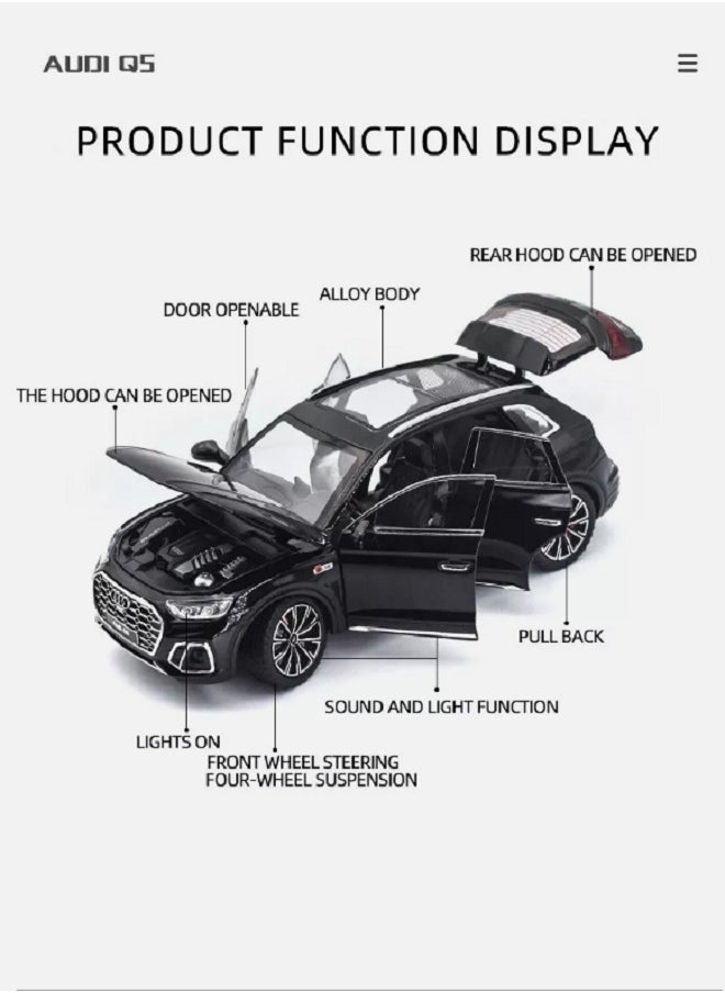 die cast 1/24 Audi Q5 SUV Model Car, Zinc Alloy Pull Back Toy car with Sound and Light for Kids & Adults Gift (Black)  - Image 4