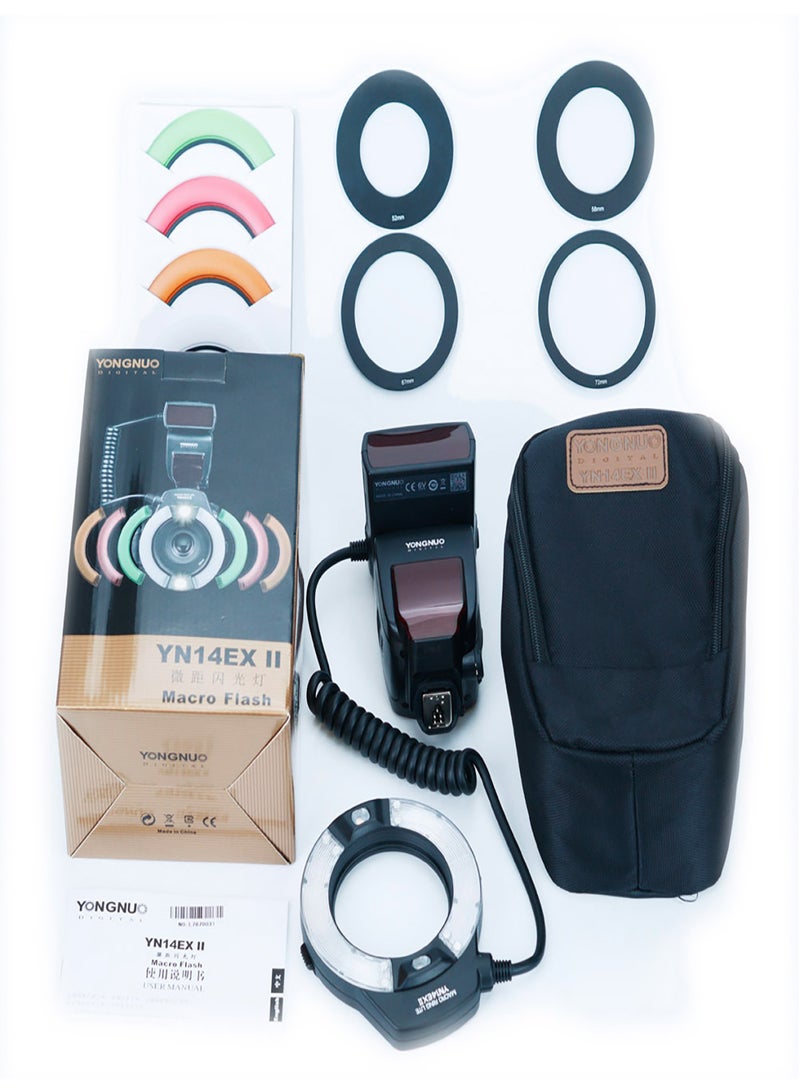 يونجنيو طقم إضاءة فلاش ماكرو YONGNUO الاحترافي YN14EX II مع شاشة LCD كبيرة الحجم، وحلقات محول، وإمكانية ضبط درجة حرارة اللون، وقاعدة تثبيت على قاعدة فلاش، ويدعم فلاش M/TTL لكاميرات DSLR - Image 2