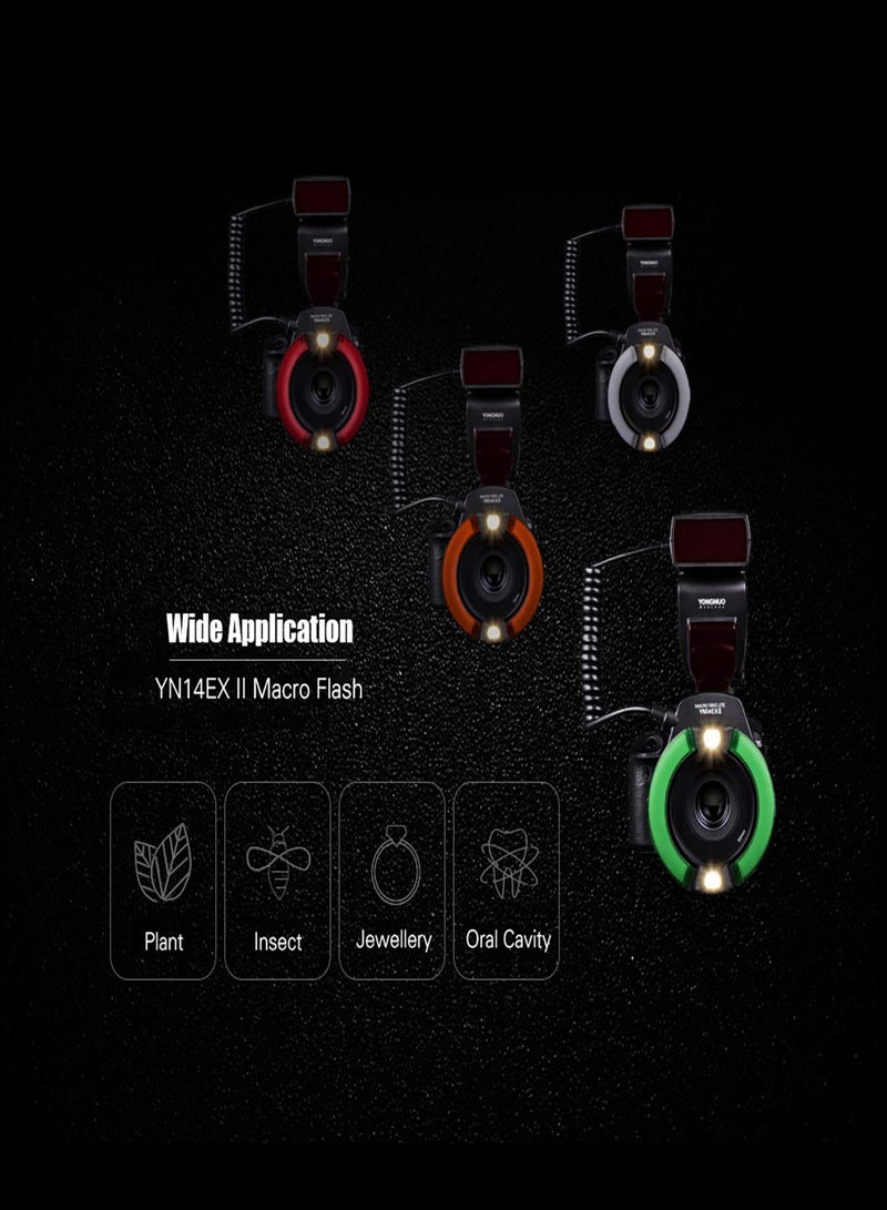 يونجنيو طقم إضاءة فلاش ماكرو YONGNUO الاحترافي YN14EX II مع شاشة LCD كبيرة الحجم، وحلقات محول، وإمكانية ضبط درجة حرارة اللون، وقاعدة تثبيت على قاعدة فلاش، ويدعم فلاش M/TTL لكاميرات DSLR - Image 3