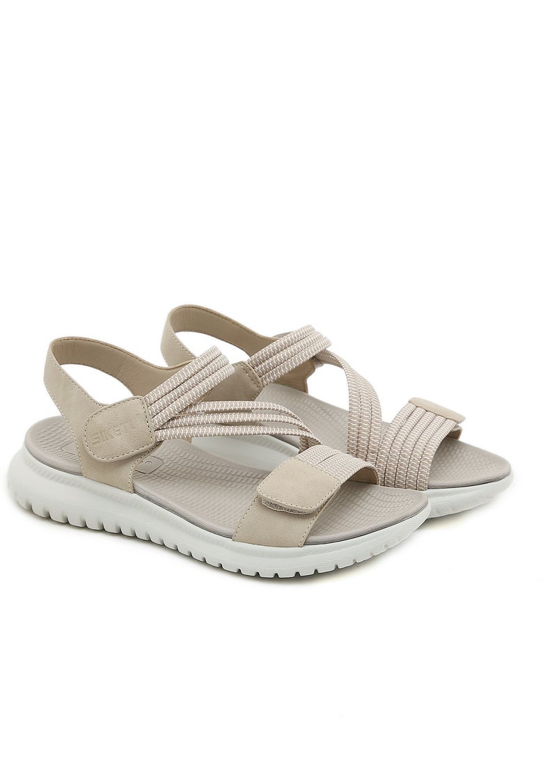 SIKETU Summer Women Light Comfortable Elastic Sandals Beige  - Image 1