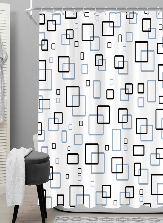 Cinbloo Abstract Geometric Black Navy Blue 72Wx72H Shower Curtain Mens Masculine Modern Plaid Checkered Square Cute Simple Minimalist Bathroom Curtain Set Aesthetic Bath Bathroom Accessories Decor - Image 2