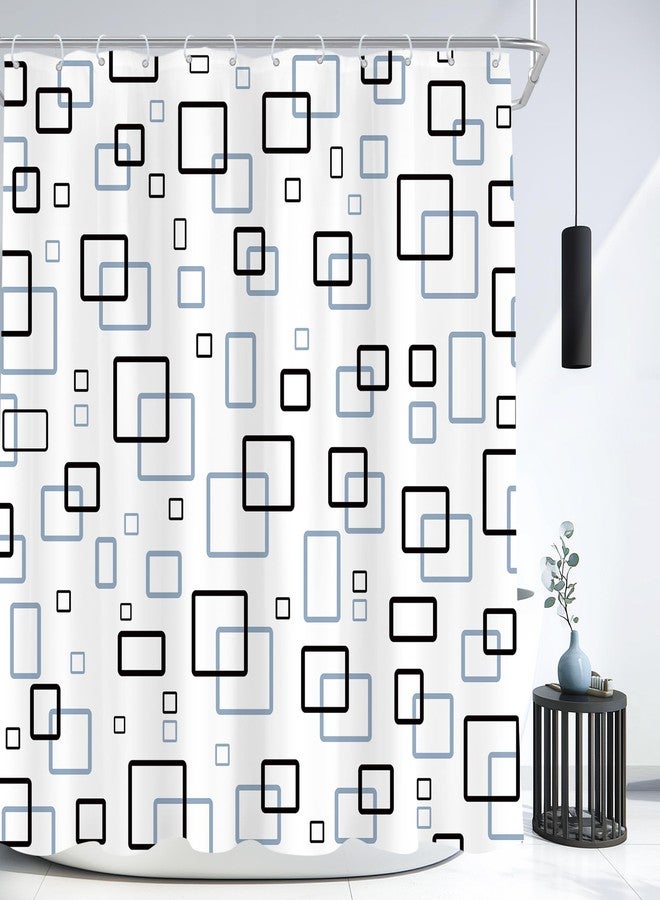 Cinbloo Abstract Geometric Black Navy Blue 72Wx72H Shower Curtain Mens Masculine Modern Plaid Checkered Square Cute Simple Minimalist Bathroom Curtain Set Aesthetic Bath Bathroom Accessories Decor - Image 1