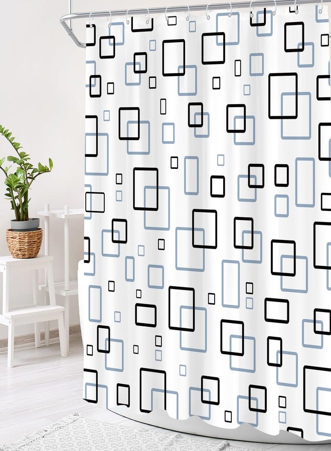 Cinbloo Abstract Geometric Black Navy Blue 72Wx72H Shower Curtain Mens Masculine Modern Plaid Checkered Square Cute Simple Minimalist Bathroom Curtain Set Aesthetic Bath Bathroom Accessories Decor - Image 3