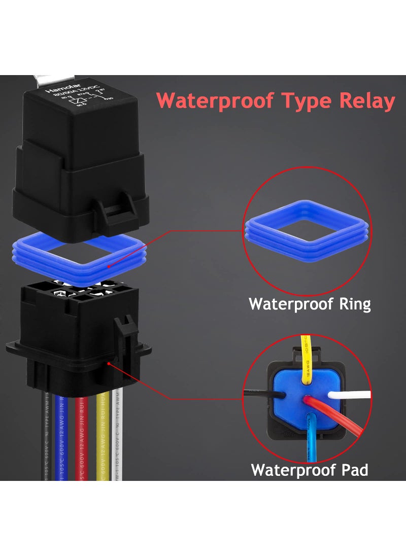 Hamolar Hamolar 3 Pack 80/60 AMP 12V DC Waterproof Car Relay and Harness - Heavy Duty 12 AWG Copper Wires, 5-PIN SPDT Bosch Style Automotive Relays Kit  - Image 3