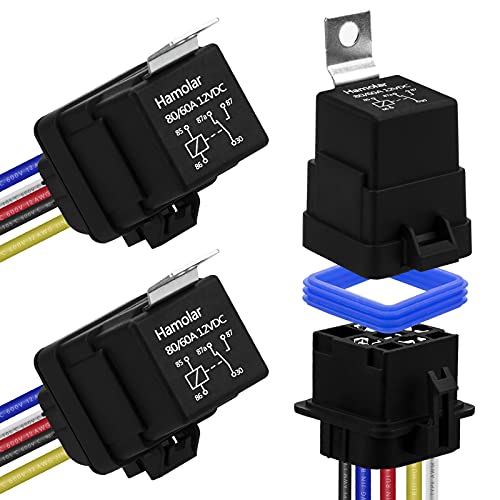 Hamolar 3 Pack 80/60 AMP 12V DC Waterproof Car Relay and Harness - Heavy Duty 12 AWG Copper Wires, 5-PIN SPDT Automotive Relays Kit - Image 1