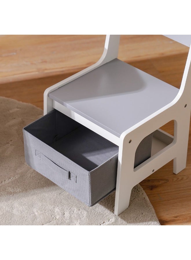 DANUBE HOME Little Learner's 1+2 Kids Table With Storage/Lego Top/ 6 Fabric Storage Organiser & Chair Set | Arts And Crafts Desk | Modern Wooden Kids Table Set L80xW48xH49.3cm - White & Grey - Image 5