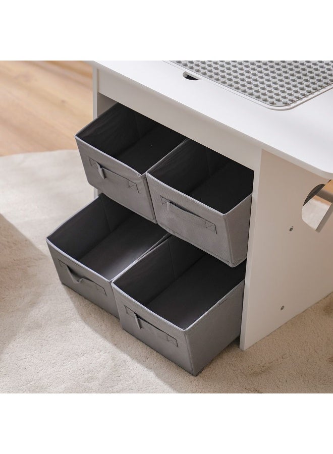 DANUBE HOME Little Learner's 1+2 Kids Table With Storage/Lego Top/ 6 Fabric Storage Organiser & Chair Set | Arts And Crafts Desk | Modern Wooden Kids Table Set L80xW48xH49.3cm - White & Grey - Image 2