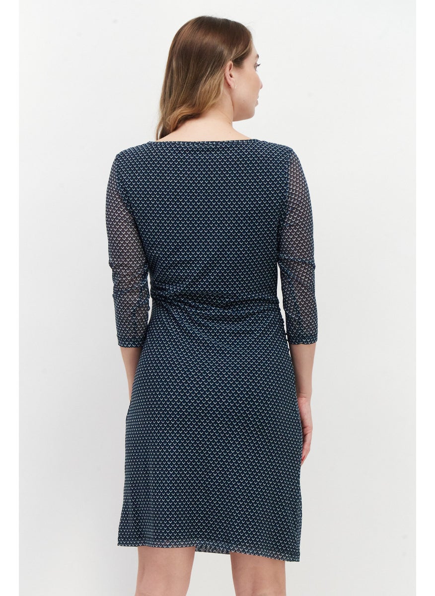 Zero - Women Allover Print Mini Dress, Slate Blue - Image 1
