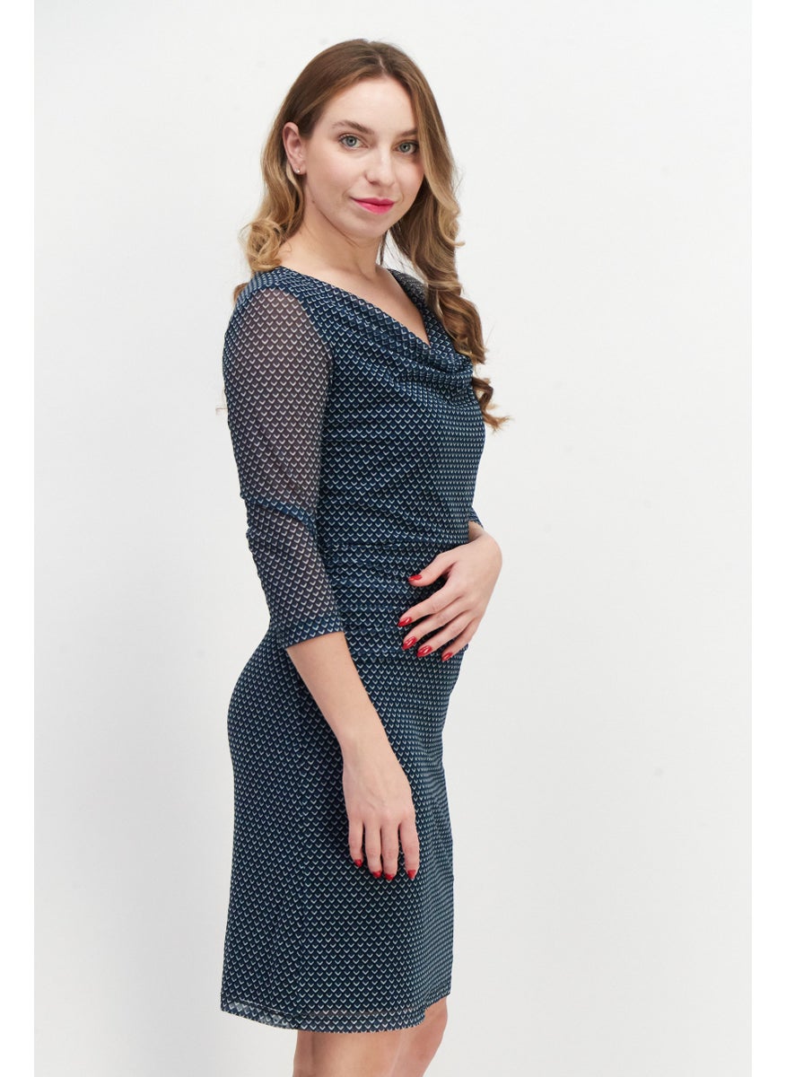Zero - Women Allover Print Mini Dress, Slate Blue - Image 1