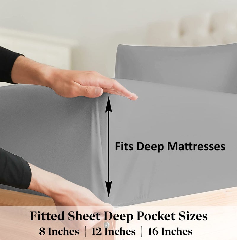 SKY BEDDINGS شريحة ملاءة بسحاب  أولمبيك كوين  ملاءة بسحاب بعمق 8 بوصات  جودة فندقية  ملاءة قاع مصنوعة من الألياف الدقيقة  ناعمة وخالية من التجاعيد  غطاء مرتبة  1 ملاءة فقط - رمادي فاتح - Image 3