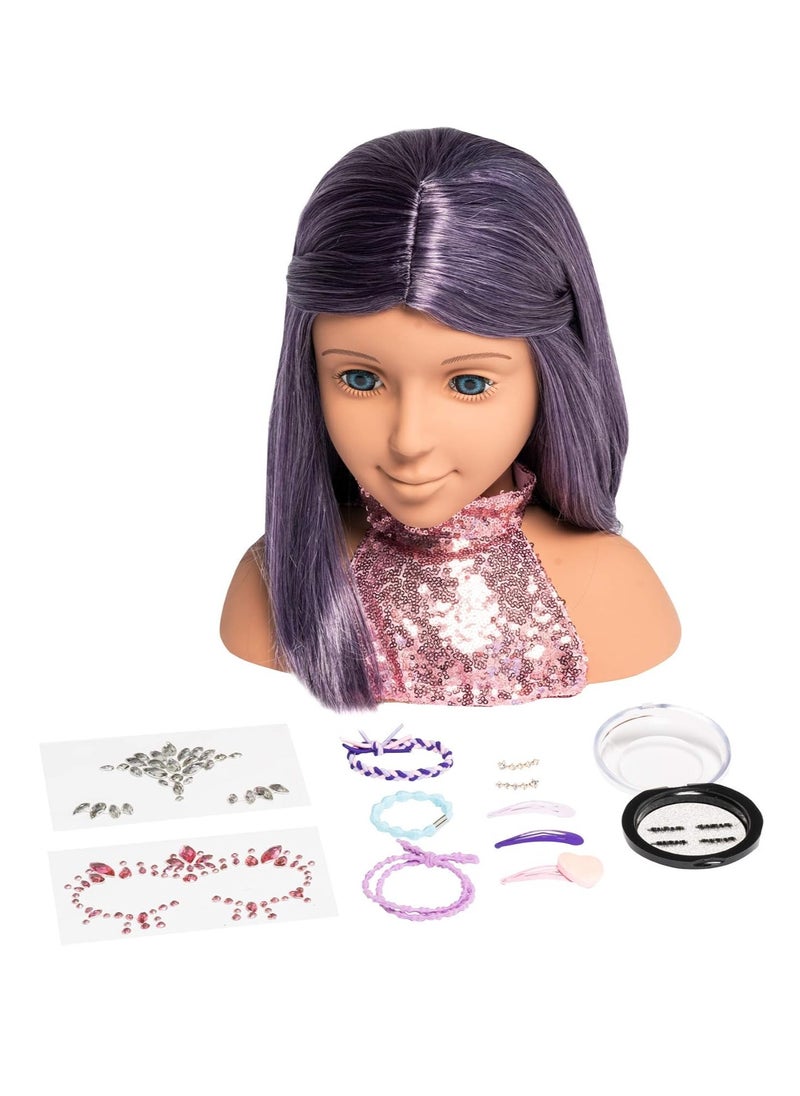 I'm A Stylist Styling Head Deluxe Lola - Doll Mannequin Head, Interchangeable Wig, Synthetic Fiber Purple Hair Includes Magnetic Lashes, Hair Accessories, Earrings & Face Gems for Kids 8+ Years - 13" - pzsku/ZF5709CAA0F361AAE6F9DZ/45/_/1730631742/f251274a-4972-42fd-b372-dad3ad82e4e8