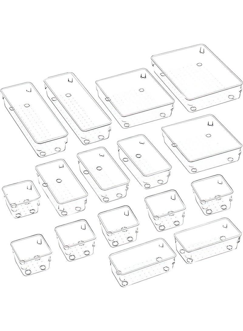 Generic 16-Piece Drawer Organizer Boxes For Makeup Kits Clear - Image 1