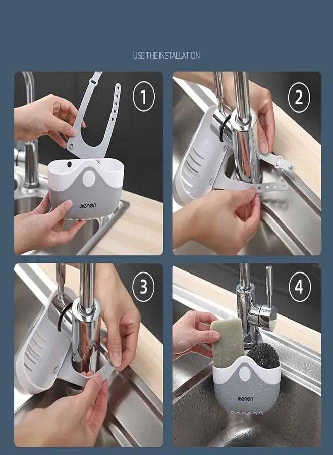 TGOPIT Kitchen Sink Sponge Holder, Sink Caddy Shelf Hanging Strainer Organizer with Adjustable Strap and Drain Holes for Kitchen Soap Drain Rack, PP+TPR Material - Image 3