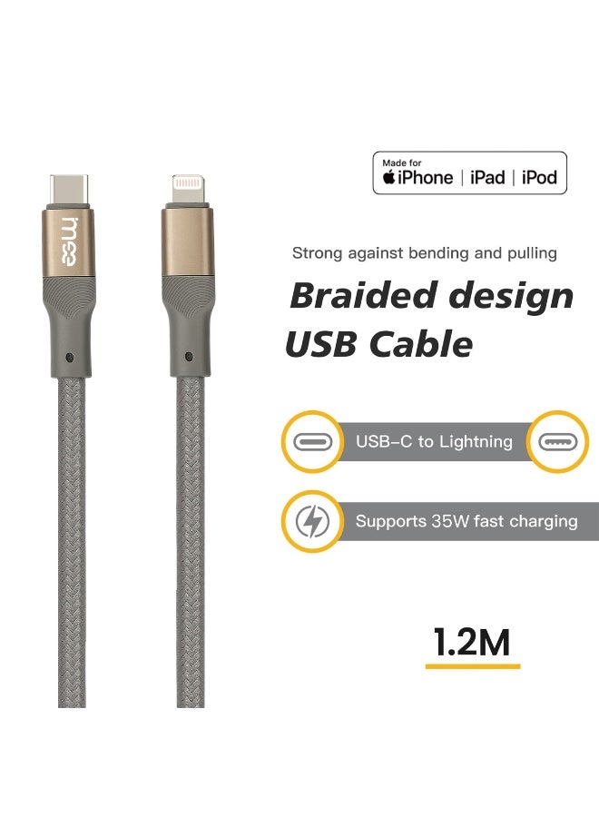 IMEE Plus IM-DC105 USB-C to Lightning PD Cable 1.2M, 35W Fast Charging & 480Mbps Data Transfer, Braided Nylon Durable Design, Compatible with iPhone 13/12/11/XR, iPad & AirPods, Strong Connectors, Tangle-Free, Long-Lasting Charging Cable - Image 3