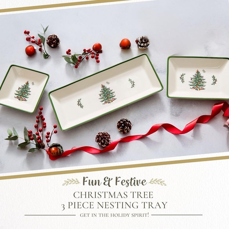 Spode صينية حلوى شجرة عيد الميلاد سبود 3 قطع 2024 صواني جامع سنوية أدوات مائدة العطلات صينية زخرفية تقديم شتوي للعطلات لجميع الحفلات والمناسبات للوجبات الخفيفة والمقبلات والبسكويت - Image 2