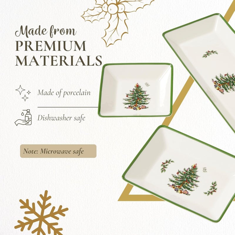 Spode صينية حلوى شجرة عيد الميلاد سبود 3 قطع 2024 صواني جامع سنوية أدوات مائدة العطلات صينية زخرفية تقديم شتوي للعطلات لجميع الحفلات والمناسبات للوجبات الخفيفة والمقبلات والبسكويت - Image 4