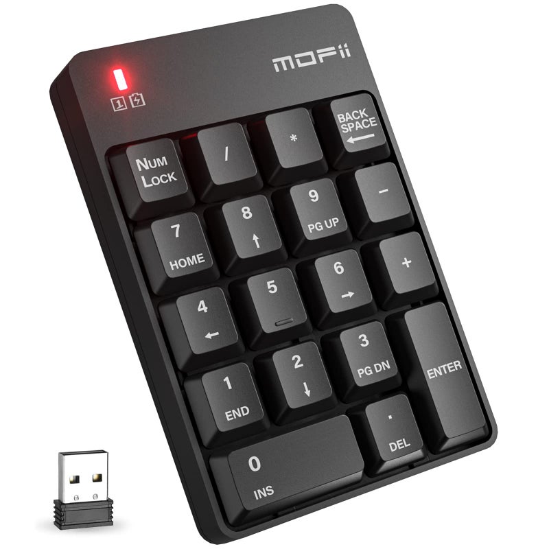 MOFII Wireless Number Pad - 2.4G Numeric Keypad Silent 19 Keys USB Keypads, Portable Financial Accounting Numpad 10 Key for Laptop/Notebook/Surface Pro/PC - Black - Image 1