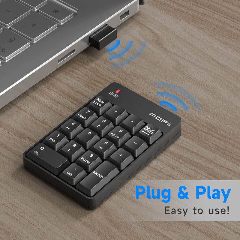 MOFII Wireless Number Pad - 2.4G Numeric Keypad Silent 19 Keys USB Keypads, Portable Financial Accounting Numpad 10 Key for Laptop/Notebook/Surface Pro/PC - Black - Image 2