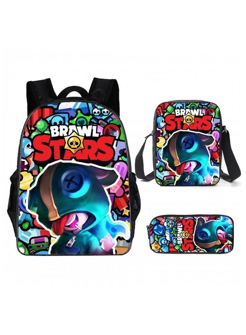 Brawl Stars Student Cartoon Anime Backpack Three-Piece Set 29*16*42cm