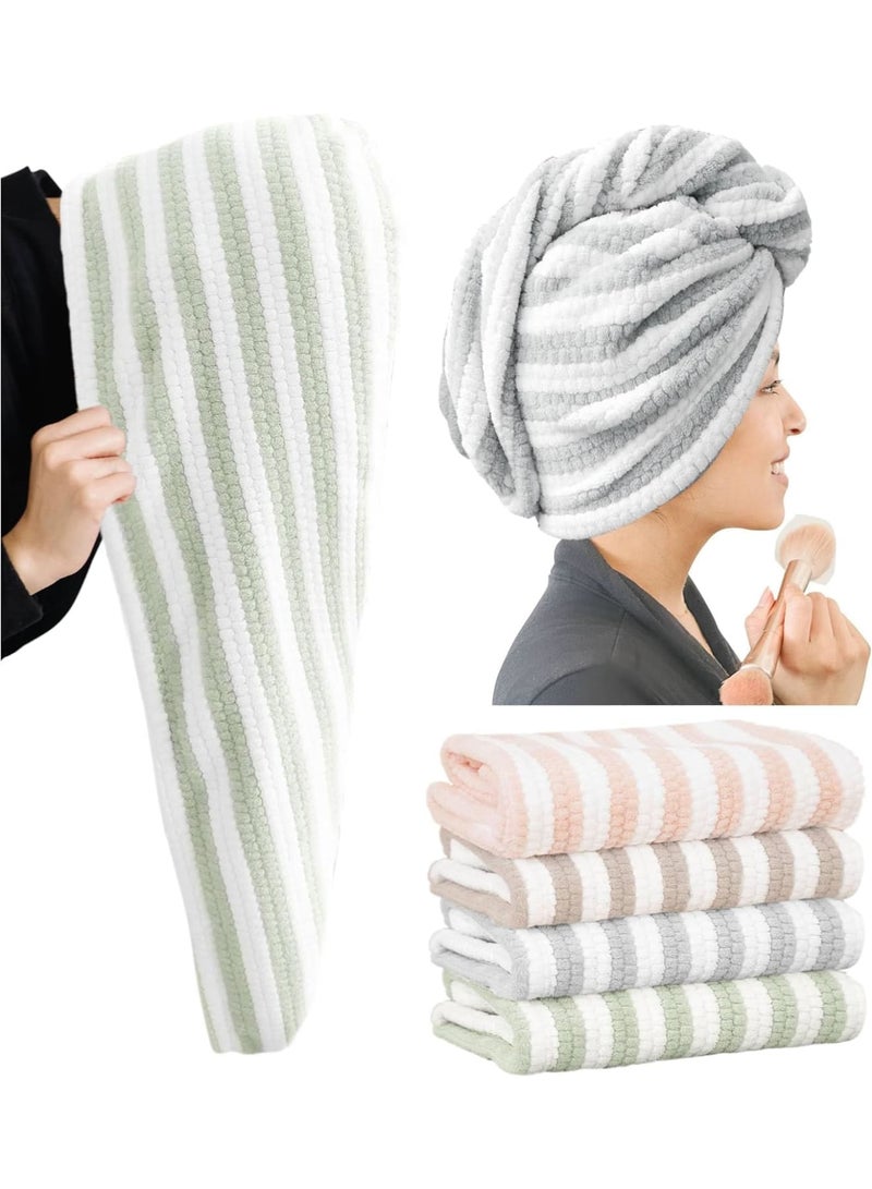 SYOSI Microfiber Hair Towel Wrap, 4 Pack Extra Large Super Absorbent Quick Dry Hair Turbans with Button, Anti-Frizz Hair Drying Towels for Women Curly Long Short Hair, Soft Lightweight - Image 1