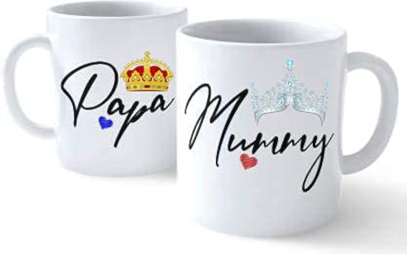DAYS Anniversary Gift for Mom and Dad Coffee Mugs Set - Papa and Mummy Quotes Printed White Ceramic Mug Cup 11oz (MD-51) - Image 2