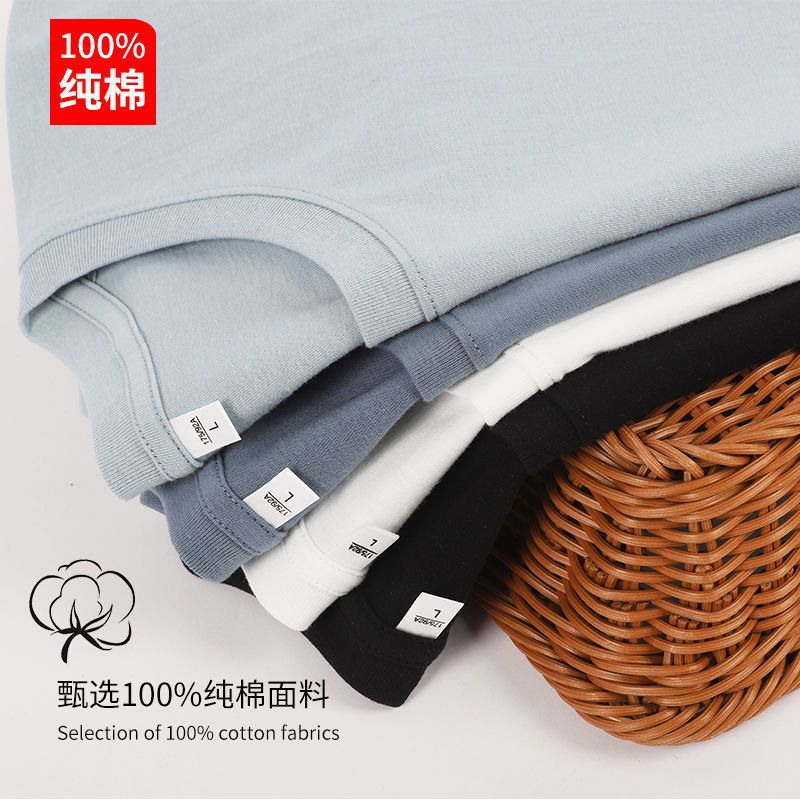 Short-Sleeved Men'S T-Shirt Summer Solid Color Simple Thin Sweat-Absorbent Breathable Round Neck Cotton Loose Casual Half-Sleeve Bottoming Shirt - Image 3