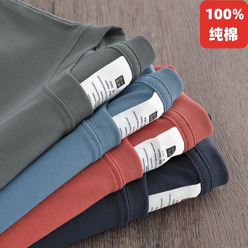 Short-Sleeved Men'S T-Shirt Summer Solid Color Simple Thin Sweat-Absorbent Breathable Round Neck Cotton Loose Casual Half-Sleeve Bottoming Shirt - Image 2