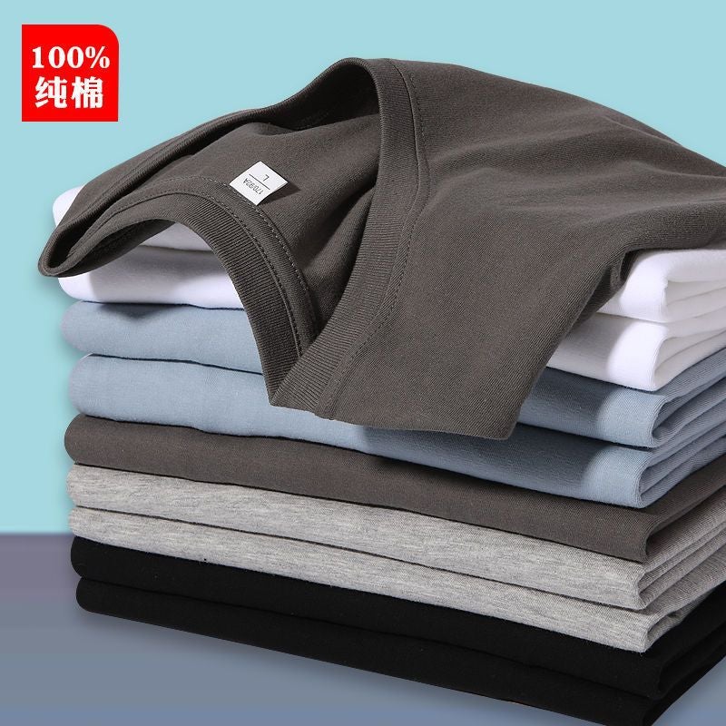 Short-Sleeved Men'S T-Shirt Summer Solid Color Simple Thin Sweat-Absorbent Breathable Round Neck Cotton Loose Casual Half-Sleeve Bottoming Shirt - Image 4