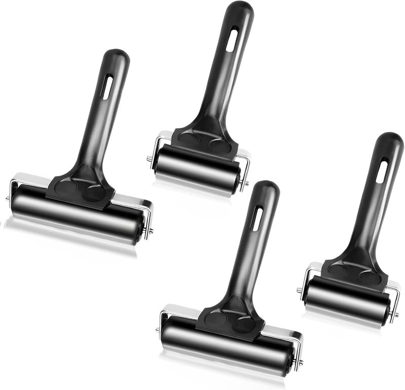 Yesland 4 Pcs Brayer Roller, Black Rubber Roller for Printmaking Wallpapers Stamping Gluing Application - 3-7/8 & 2-3/8 Inches - Image 1
