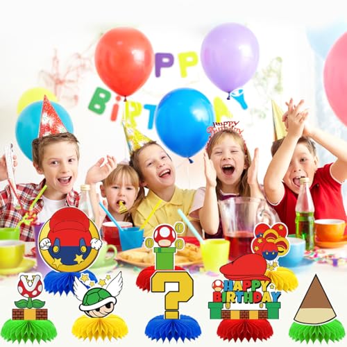 Ou Rui 8Pcs Super Brother Birthday Party SuppliesSuper Brother Honeycomb CenterpiecesSuper Brother Theme 3D Table Decorations - Image 5