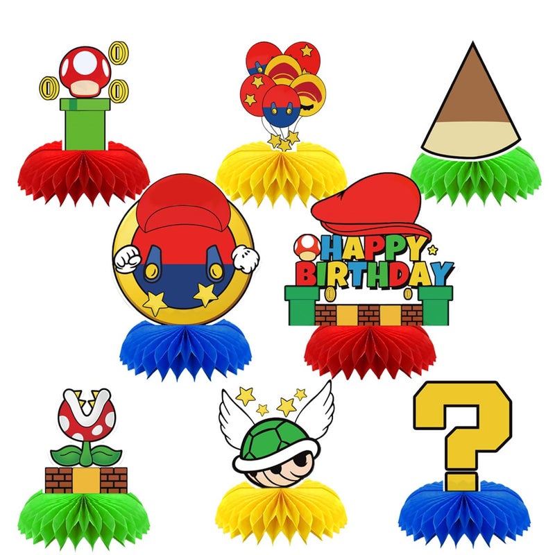 Ou Rui 8Pcs Super Brother Birthday Party SuppliesSuper Brother Honeycomb CenterpiecesSuper Brother Theme 3D Table Decorations - Image 3