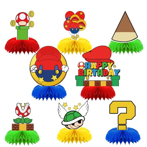 Ou Rui 8Pcs Super Brother Birthday Party SuppliesSuper Brother Honeycomb CenterpiecesSuper Brother Theme 3D Table Decorations - Image 1