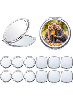 Jetec 12 Pcs Sublimation Blanks Compact Mirror Bulk Transfer Folding Pocket Makeup Double Sided Handheld Mirror Round Square Sublimation for Purse Travel
