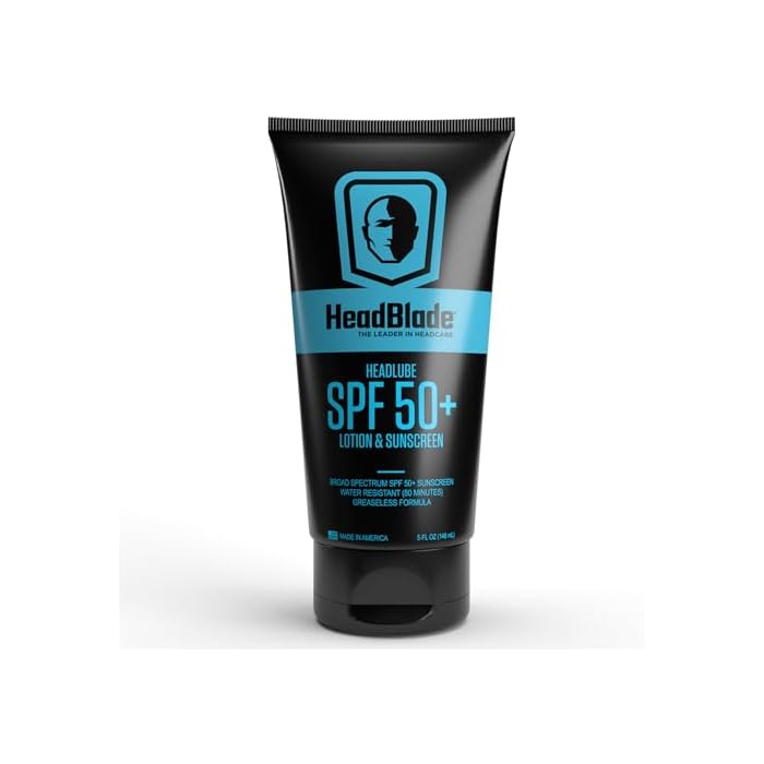 HeadBlade HeadLube SPF 50 Men's Lotion and Sunscreen - No Greasiness, Sweat Resistant, Formulated for Face, Body & Scalps - Water Resistant for 80 Minutes, 5 fl oz