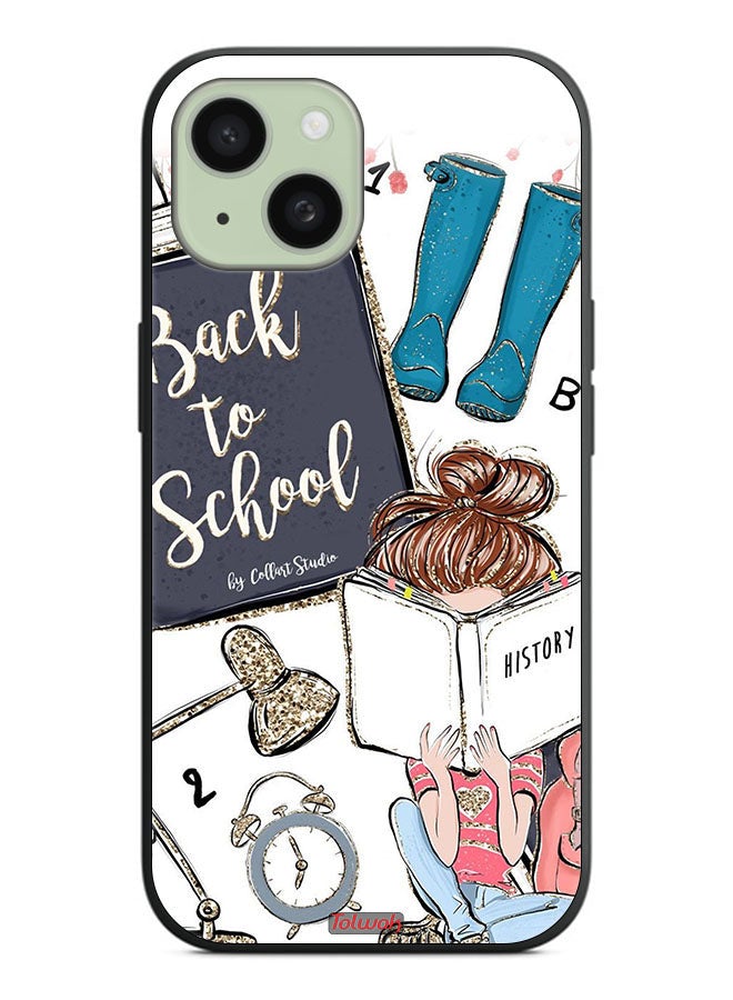Tolwak Apple iPhone 15 Protective Case Cover Back To School Girl Reading History - Image 2