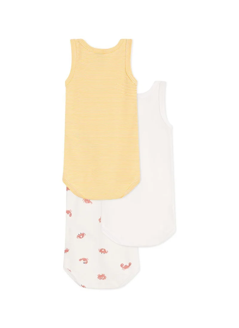 Petit Bateau Babies' sleeveless crab pattern cotton bodysuits - 3-Pack