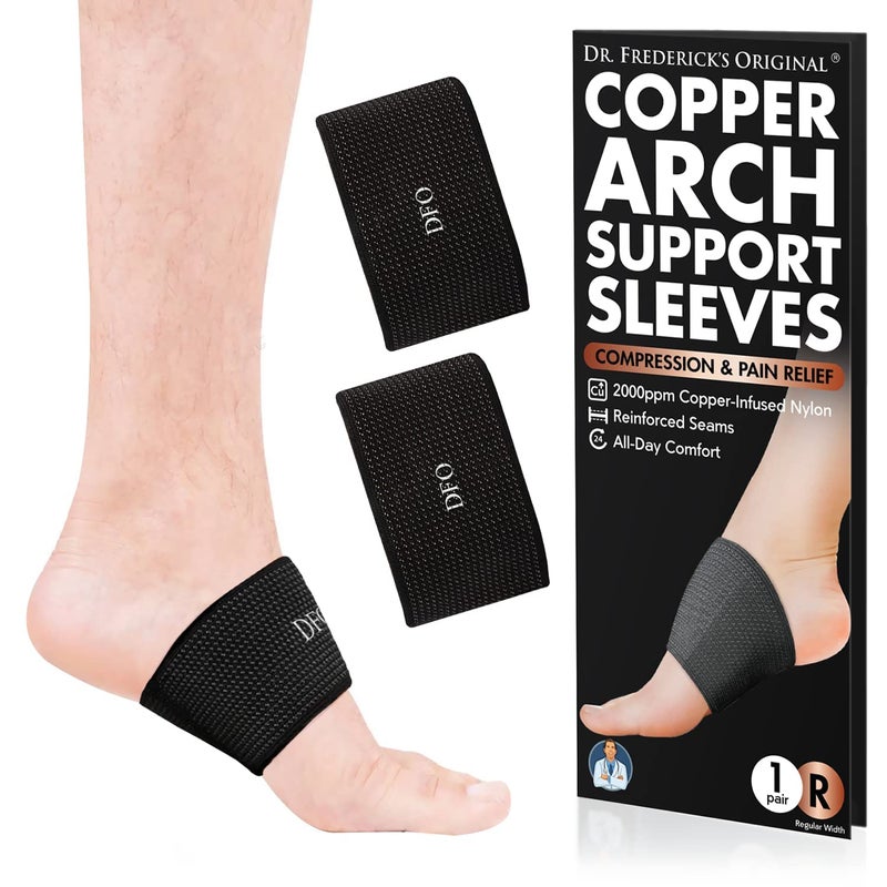 Dr. Frederick's Original Dr. Frederick's Original Copper Infused Arch Support Sleeves - 2pcs - Arch Support Bands for Plantar Fasciitis, Flat Feet, Fallen Arches - Fast Pain Relief Braces for Women & Men  - Image 1