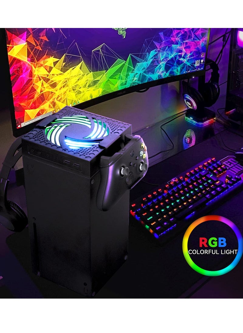 KASTWAVE - Cooling Fan for Xbox Series X, Xbox Series X Cooler Cooling Fan with Auto Fan Speed Adjustable by Temperature, Controller Stand, Low Noise, RGB Light, 2 USB Ports for Charging & Data Transmission - Image 1