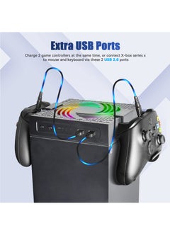 KASTWAVE Cooling Fan for Xbox Series X, Xbox Series X Cooler Cooling Fan with Auto Fan Speed Adjustable by Temperature, Controller Stand, Low Noise, RGB Light, 2 USB Ports for Charging & Data Transmission  - Image 4