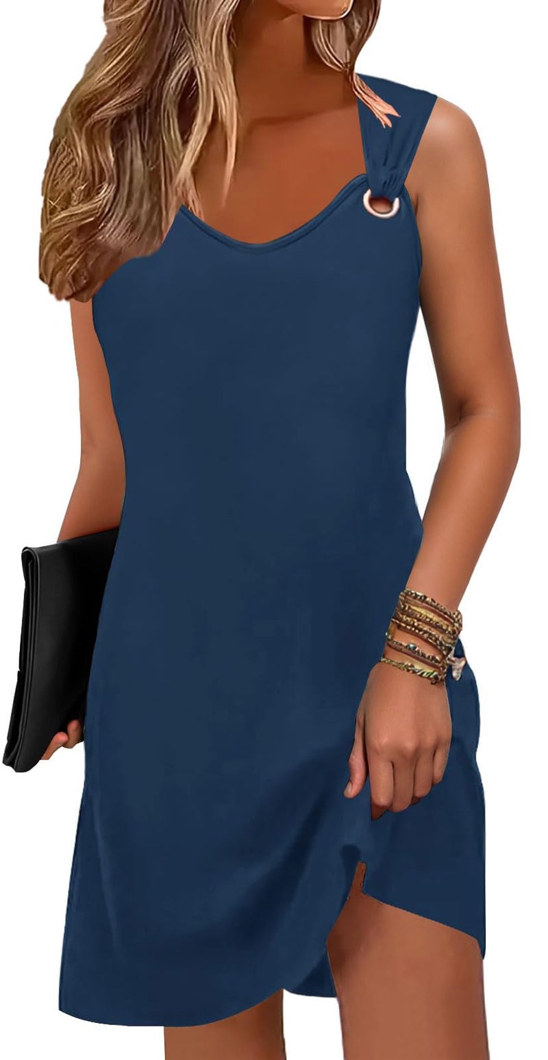 Disamer Summer Dresses for Women 2026 Sundresses Sleeveless Beach Swimsuit Cover Ups Spring Casual Tank Tshirt Sun Dress,Pure Blue,Small - Image 1