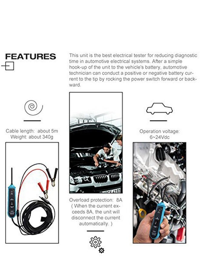 Automotive Electric Circuit Tester with Test Light, Circuit Detector with Cable, Auto Short Tester, Voltage Polarity Tester, Car Electrical Test Tool for 6-24V DC Vehicle - Image 4