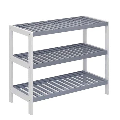 Vencier Bamboo Shoe Rack Natural  Easy Assembly  Strong Design Stand Shelf Organizer Ideal for Corridor Bedroom Bathroom Hallway  Small Spaces Large Capacity GreyWhite 3 Tier