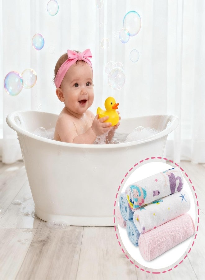 softan Baby Washcloths, 24Pack Baby Wash Cloths Extra Soft & Ultra Absorbent, Baby Towels and Washcloths Face Towels for Unisex Boys Girls Body, Washclothes Gentle on Sensitive Skin, 9x9 Mermaid - Image 3