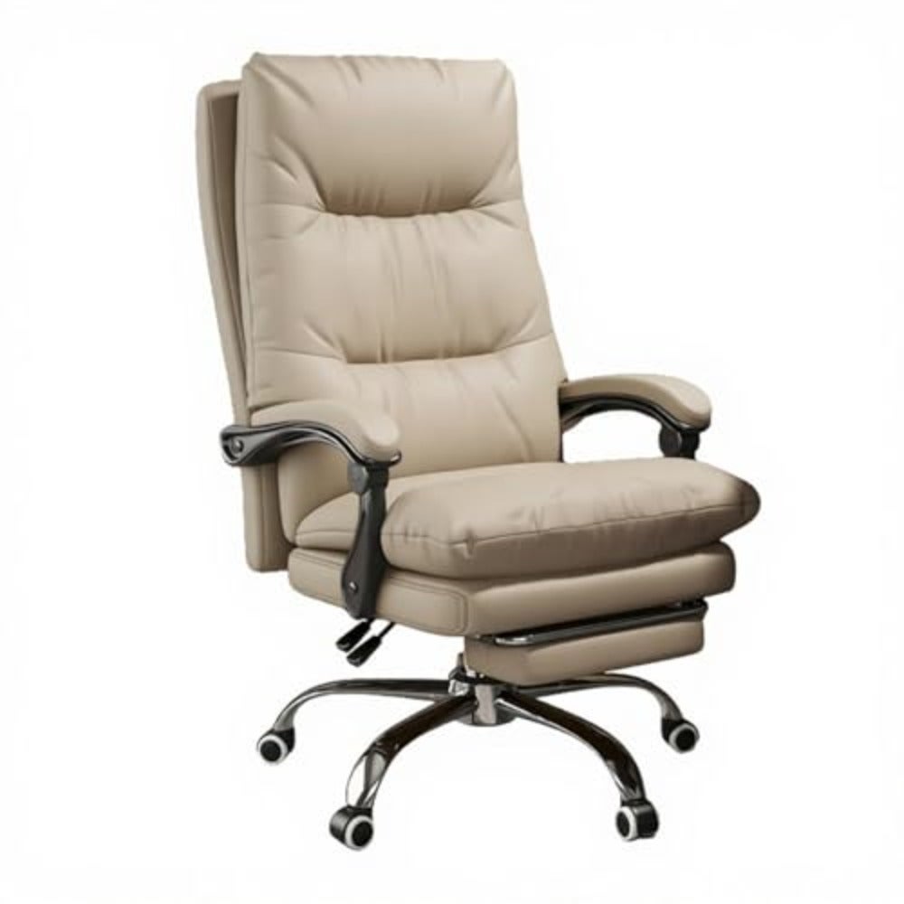 Office Chair with Footrest, Ergonomic Design, Adjustable Tilt Lock, Big and Tall PU Leather Executive Chair, Swivel Rolling Chair for Adult Working Study, Desk Chair Comfy for Home Office khaki