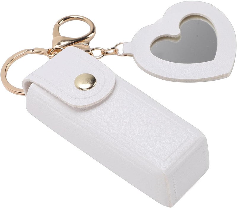 Zerodis Pu Leather Lip Balm Pouch, Cosmetic Bags Holder Keychain With Mirror Comfortable Touch Lipstick Holder Bag For Women Travel Essentials 3.54X1.18In Pu Leather Lip Balm Pouch, (White) - Image 3