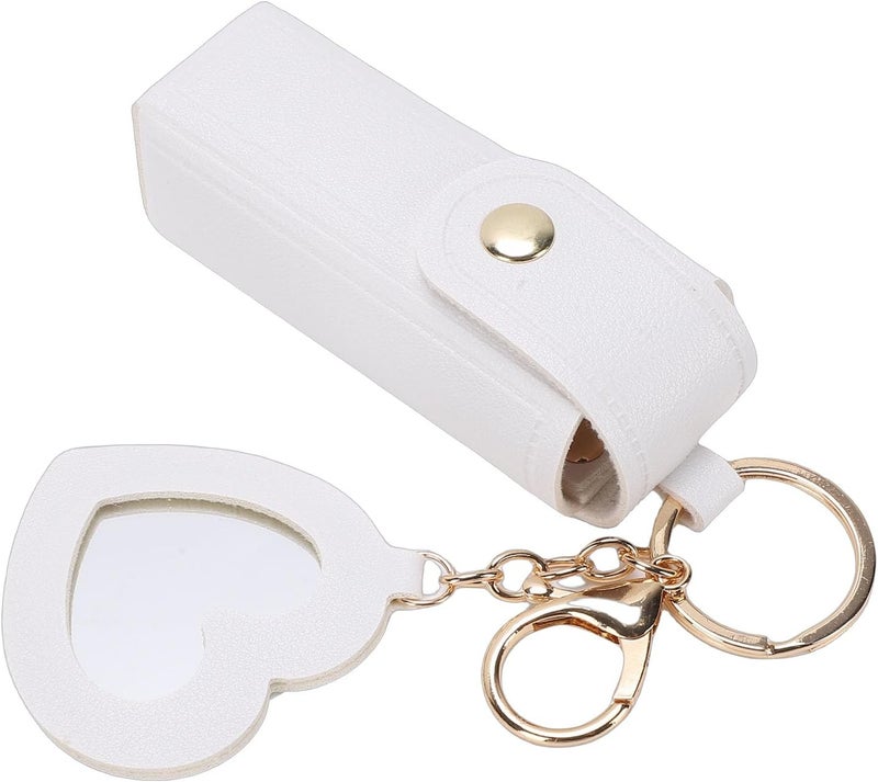 Zerodis Pu Leather Lip Balm Pouch, Cosmetic Bags Holder Keychain With Mirror Comfortable Touch Lipstick Holder Bag For Women Travel Essentials 3.54X1.18In Pu Leather Lip Balm Pouch, (White) - Image 5