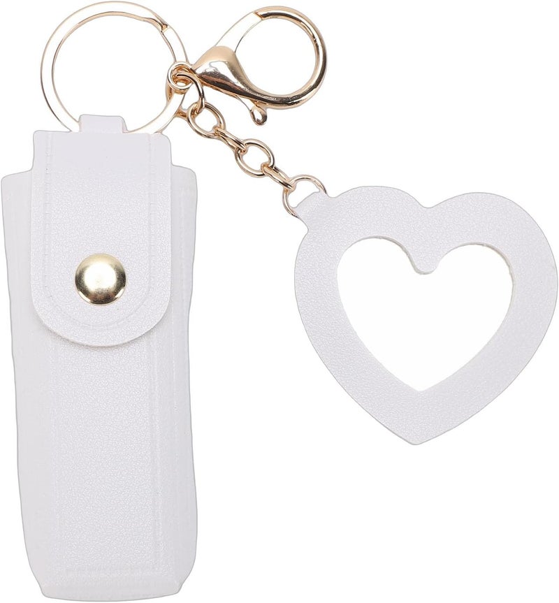 Zerodis Pu Leather Lip Balm Pouch, Cosmetic Bags Holder Keychain With Mirror Comfortable Touch Lipstick Holder Bag For Women Travel Essentials 3.54X1.18In Pu Leather Lip Balm Pouch, (White) - Image 2