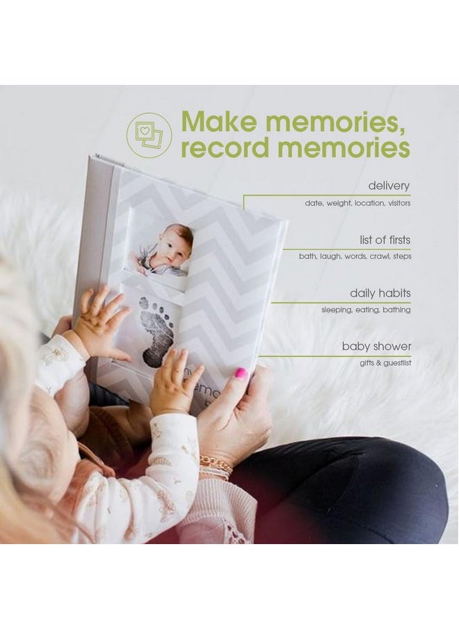 pearhead Pearhead First 5 Years Chevron Baby Memory Book, Clean-Touch Safe Ink Pad for Baby’s Handprint or Footprint, Gender Neutral Milestone And Pregnancy Gray  - Image 4
